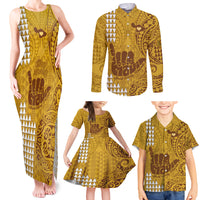 Strong Maui Family Matching Tank Maxi Dress and Hawaiian Shirt Good Living Hawaii with Shaka Sign Kakau Tribal Gold - Wonder Print Shop