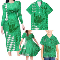 Strong Maui Family Matching Long Sleeve Bodycon Dress and Hawaiian Shirt Good Living Hawaii with Shaka Sign Kakau Tribal Green LT9 - Wonder Print Shop