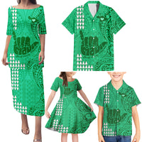 Strong Maui Family Matching Puletasi Dress and Hawaiian Shirt Good Living Hawaii with Shaka Sign Kakau Tribal Green - Wonder Print Shop
