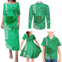 Strong Maui Family Matching Puletasi Dress and Hawaiian Shirt Good Living Hawaii with Shaka Sign Kakau Tribal Green - Wonder Print Shop