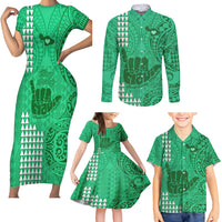 Strong Maui Family Matching Short Sleeve Bodycon Dress and Hawaiian Shirt Good Living Hawaii with Shaka Sign Kakau Tribal Green - Wonder Print Shop