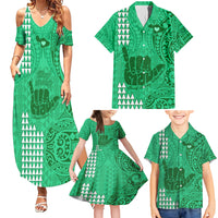 Strong Maui Family Matching Summer Maxi Dress and Hawaiian Shirt Good Living Hawaii with Shaka Sign Kakau Tribal Green - Wonder Print Shop