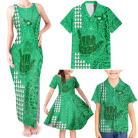 Strong Maui Family Matching Tank Maxi Dress and Hawaiian Shirt Good Living Hawaii with Shaka Sign Kakau Tribal Green - Wonder Print Shop