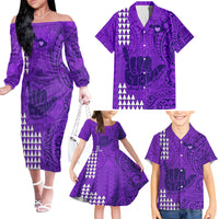 Strong Maui Family Matching Off Shoulder Long Sleeve Dress and Hawaiian Shirt Good Living Hawaii with Shaka Sign Kakau Tribal Purple - Wonder Print Shop