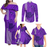 Strong Maui Family Matching Off Shoulder Maxi Dress and Hawaiian Shirt Good Living Hawaii with Shaka Sign Kakau Tribal Purple LT9 - Wonder Print Shop