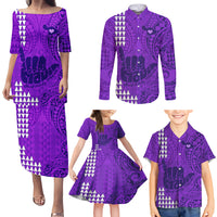 Strong Maui Family Matching Puletasi Dress and Hawaiian Shirt Good Living Hawaii with Shaka Sign Kakau Tribal Purple - Wonder Print Shop