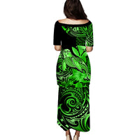 Matching Outfit For Couples Hawaii Monk Seal Puletasi Dress and Hawaiian Shirt Polynesian Kakau With Kanaka Green - Wonder Print Shop