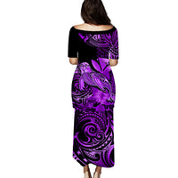 Matching Outfit For Couples Hawaii Monk Seal Puletasi Dress and Hawaiian Shirt Polynesian Kakau With Kanaka Purple - Wonder Print Shop