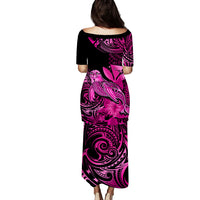 Matching Outfit For Couples Hawaii Monk Seal Puletasi Dress and Hawaiian Shirt Polynesian Kakau With Kanaka Pink - Wonder Print Shop