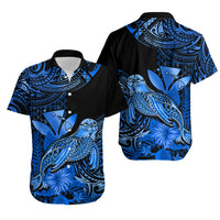 Matching Outfit For Couples Hawaii Monk Seal Puletasi Dress and Hawaiian Shirt Polynesian Kakau With Kanaka Blue - Wonder Print Shop
