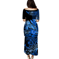 Matching Outfit For Couples Hawaii Monk Seal Puletasi Dress and Hawaiian Shirt Polynesian Kakau With Kanaka Blue - Wonder Print Shop
