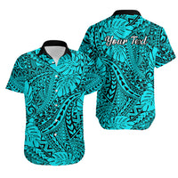 Personalised Hawaii Matching Couple Outfits For Vacation Puletasi Dress and Hawaiian Shirt Turquoise Polynesian Tribal Art - Wonder Print Shop