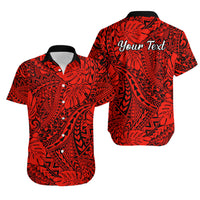 Personalised Hawaii Matching Couple Outfits For Vacation Puletasi Dress and Hawaiian Shirt Red Polynesian Tribal Art - Wonder Print Shop