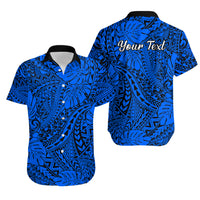 Personalised Hawaii Matching Couple Outfits For Vacation Puletasi Dress and Hawaiian Shirt Blue Polynesian Tribal Art - Wonder Print Shop