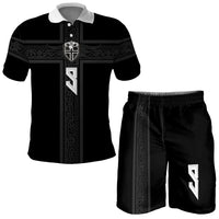 Custom Norway Football 2026 Combo Polo Shirt and Men's Shorts Nordic Knot Pattern Black Color LT03