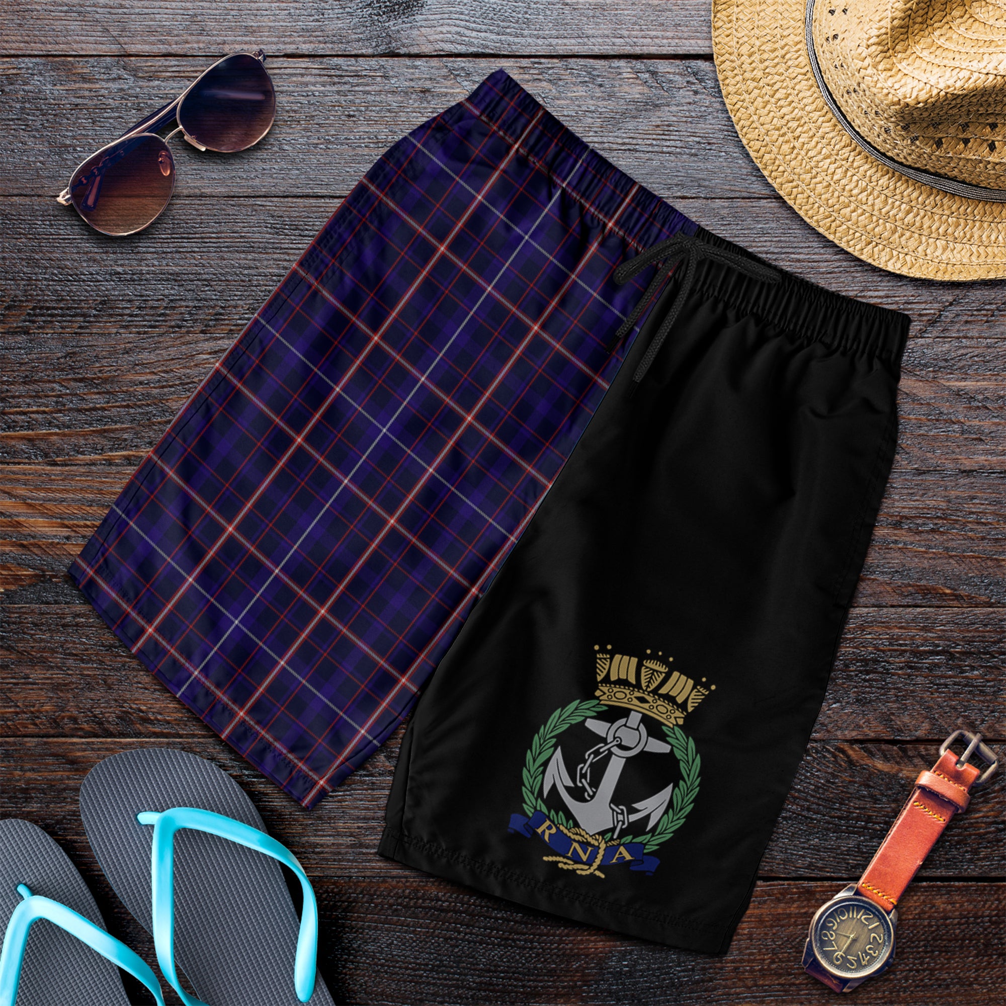 Royal Naval Association Tartan Shorts, Logo Tartan Golf Shorts Half Of Me TS23