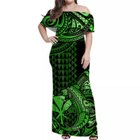 Matching Outfits For Couples Hawaii Hammerhead Shark Combo Dress And Hawaiian Shirt Polynesian Kakau With Kanaka Green - Wonder Print Shop
