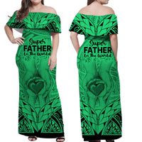 Matching Couple Outfit Polynesian Father's Day Gift For Dad Combo Off Long Dress and Hawaiian Shirt Super Father In The World - Green Polynesian Pattern LT9 - Wonder Print Shop
