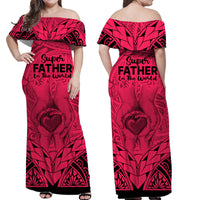 Matching Couple Outfit Polynesian Father's Day Gift For Dad Combo Off Long Dress and Hawaiian Shirt Super Father In The World - Pink Polynesian Pattern LT9 - Wonder Print Shop
