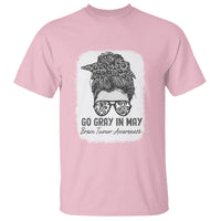 Brain Cancer T Shirt Brain Cancer Awareness Shirt Go Gray In May Messy Bun Womens - Wonder Print Shop