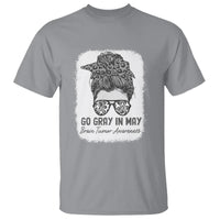 Brain Cancer T Shirt Brain Cancer Awareness Shirt Go Gray In May Messy Bun Womens - Wonder Print Shop