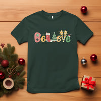 Believe Christmas T Shirt Santa Claus Reindeer Candy Cane Groovy Xmas - Wonder Print Shop
