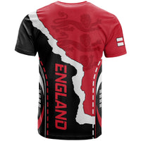 Red, black and white football T-shirt with England map graphic and Three Lions pattern