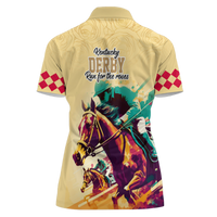 Custom Women’s Kentucky Derby Polo Shirt with Photo – Gold Horse Racing Anniversary Design CTM09