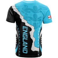 Blue football T-shirt with England map graphic and black side panel design