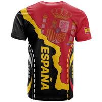 Spain football T-shirt in red, black, and yellow with back crest and ESPANA text