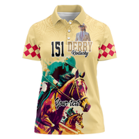 Custom Photo Kentucky Horse Racing Women Polo Shirt Derby Anniversary Art Gold Version
