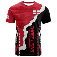 Red and black England map graphic T-shirt with flag badge, crew neck, short sleeves