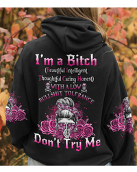 I'm A B Don't Try Me Skull Black Hoodie - Wonder Print Shop