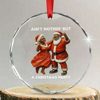 African American Xmas Crystal Glass Ornament Ain't Nothin' But A Christmas Party Mr Mrs Claus Dancing TS09