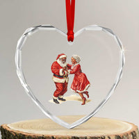 African American Xmas Heart Crystal Glass Ornament Black Santa Mr Mrs Claus Dancing - Wonder Print Shop