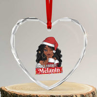 African American Xmas Heart Crystal Glass Ornament Santa's Favorite Melanin Santa Girl - Wonder Print Shop
