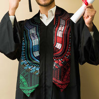African Dashiki and Polynesian Pattern Graduation Stole Half Green-Red