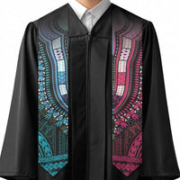 African Dashiki and Polynesian Pattern Graduation Stole Half Teal-Pink