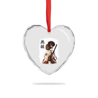Afro African Pride Samurai Black Girl Heart Crystal Glass Ornament Vintage Japanese Sumie Katana Graphic