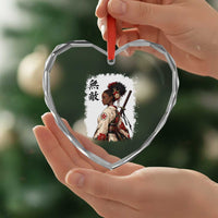 Afro African Pride Samurai Black Girl Heart Crystal Glass Ornament Vintage Japanese Sumie Katana Graphic