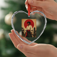 Afro American Samurai Bushido Warrior Heart Crystal Glass Ornament Vintage Japanese Ukiyoe Graphic