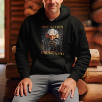 American Patriotic Hoodie One Nation Under God Christian Cross Bald Eagle - Wonder Print Shop