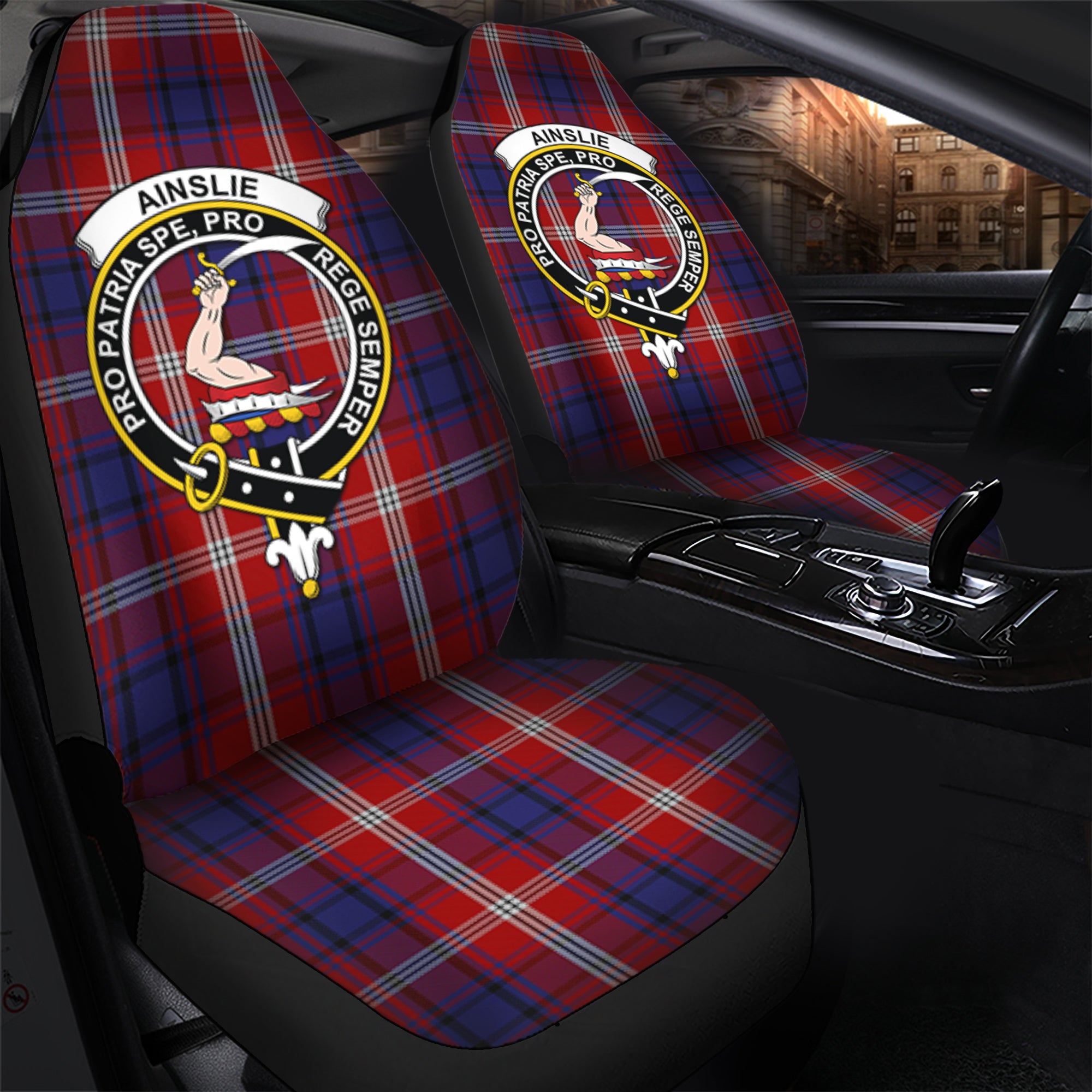 Ainslie Clan Tartan Car Seat Cover, Family Crest Tartan Seat Cover TS23