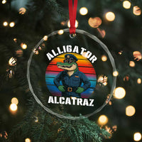 Alligator Alcatraz Florida Crystal Glass Ornament Funny Gator Cop Political Humor Retro Sunset - Wonder Print Shop