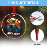 Alligator Alcatraz Florida Crystal Glass Ornament Funny Gator Cop Political Humor Retro Sunset - Wonder Print Shop