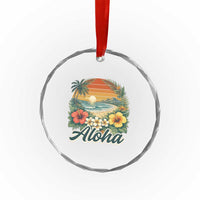 Aloha Hawaii Summer Crystal Glass Ornament Vintage Tropical Beach Graphic