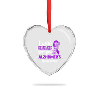 Alzheimers Caregiver Support Purple Ribbon Heart Crystal Glass Ornament I Will Remember For You