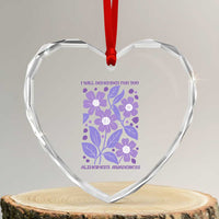 Alzheimers Purple Floral Retro Graphic Heart Crystal Glass Ornament I Will Remember For You