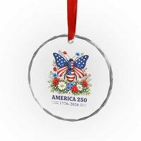 America 250 Patriotic Butterfly Floral Graphic Crystal Glass Ornament American Flag Wings Watercolor Wildflowers 1776 to 2026 Semiquincentennial