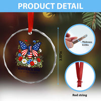 America 250 Patriotic Butterfly Floral Graphic Crystal Glass Ornament American Flag Wings Watercolor Wildflowers 1776 to 2026 Semiquincentennial